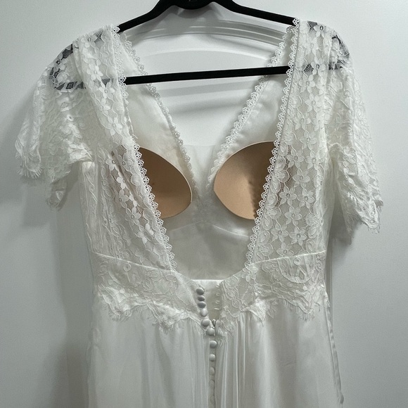 Bohemian Sexy Beach V-Neck Front Split Lace And Chiffon Wedding Dress With Open - Picture 2 of 4